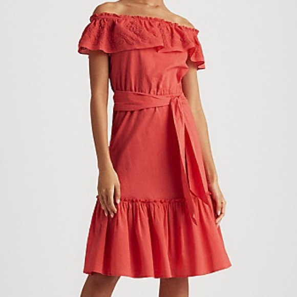 LAUREN RALPH LAUREN Cotton Off-the-shoulder Dress - Picture 1 of 11
